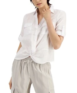 I.n.c. International Concepts Women's Linen Twist Hem Blouse White SZ XXL 2XL - Picture 1 of 10