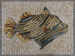Sea Life Fish Stripe Cute Pool Art Wall Home Decor Marble Mosaic - Picture 1 of 1