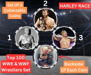 HARLEY RACE - TOP 100 WWE & WWF WRESTLERS SET - COIN SET - SIGNED - Picture 1 of 2