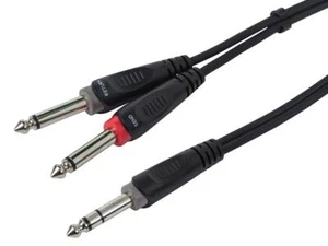 1/4 Inch TRS Male to Two 1/4 Inch TS Male Insert Cable 3 Feet Black - Picture 1 of 4
