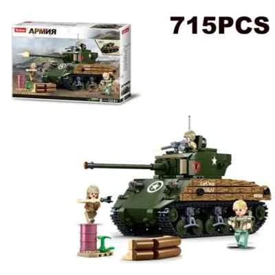 Sluban 715PCS M4A3 Medium Tank Building Block WW2 Army Armored Tank Brick - Image 1 of 4