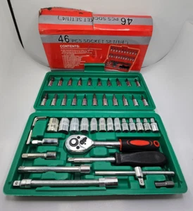 (46PCS) Socket Spanner Tool Ratchet Wrench METRIC/SAE 1/4" Drive w/Case - Picture 1 of 4