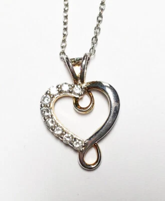 Серебро сердце с петлями ожерелье с кубический цирконий камни 18» цепочка - Изображение 1 из 2