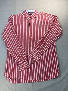 Tommy Hilfiger Shirt Small  Mens Salmon Red White Striped Long Sleeve Button Up - Picture 1 of 12