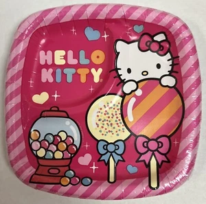 Hello Kitty Sweet Candy Pink Birthday Party 7" Square Divided Dessert Plates - Picture 1 of 1