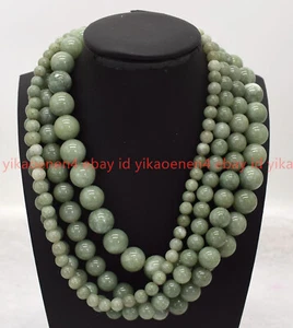 Handmade Natural 6/8/10/12mm Green Jade Gemstone Round Beads Necklace 18-36in - Picture 1 of 12