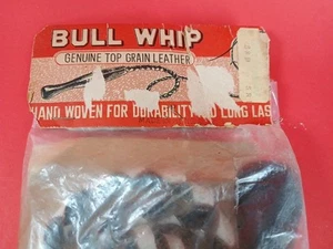 New! Bull Whip Braided Leather B&W w/ Wood Handle Cowboy Rodeo Prop 1950s - Picture 1 of 5