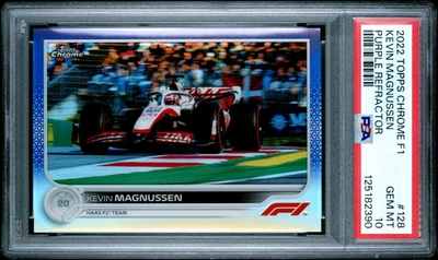 2022 TOPPS CHROME F1 KEVIN MAGNUSSEN #128 PURPLE REFRACTOR 009/399 PSA 10 GEM MT - Image 1 of 2