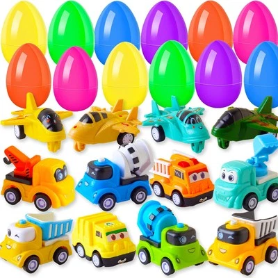 Paquete de 12 huevos de Pascua rellenos para niños con juguetes tirar hacia atrás coches camiones, Pascua B... Foto 1 de 4