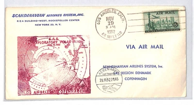 USA Air Mail Cover SAS POLAR EXPLORATORY FLIGHT 1952 Denmark Copenhagen XU291 - Image 1 of 4