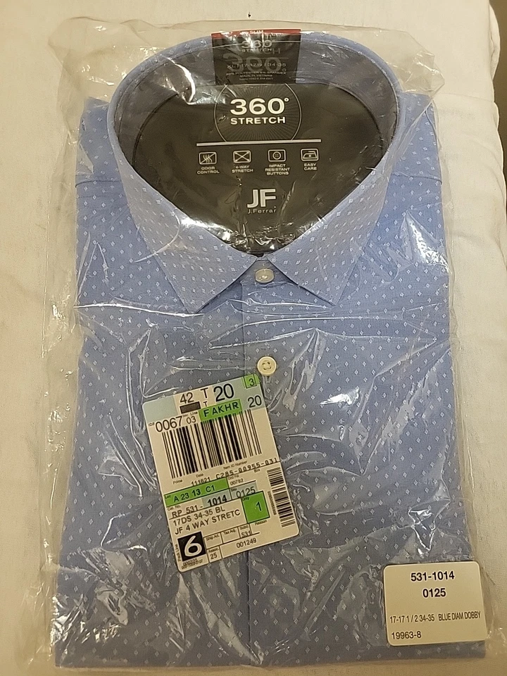 Mens Blue Diam Dobby Shirt J Ferrar Extra Large 17 1/2" Neck New Free Shipping  - Image 1 of 1