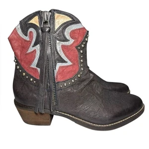 Sam Edelman Shane Western Ankle Boots Black Red Tassles Cowgirl FLAW 8.5 - Picture 1 of 8