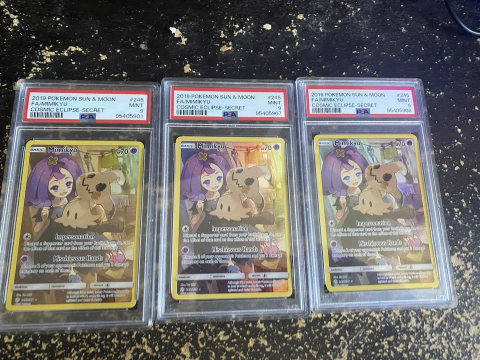 2019 POKEMON SUN & MOON COSMIC ECLIPSE SECRET #245 FULL ART/MIMIKYU PSA 9 - Image 1 of 1