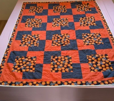 Handmade Basketball quilt 45x60 Fall Colors, Mandala, Toddler Bed, Lap Blanket   - Image 1 of 4