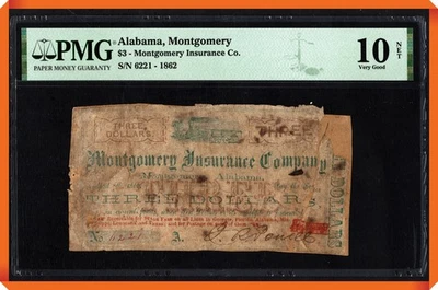 KC- 1862 $3 Montgomery Insurance Company , Alabama - VG 10 NET PMG - Image 1 of 3