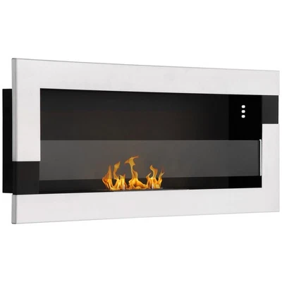 Camino a Bioetanolo da Parete 90x16x40 cm in Acciaio Inox Argento - Immagine 1 di 4