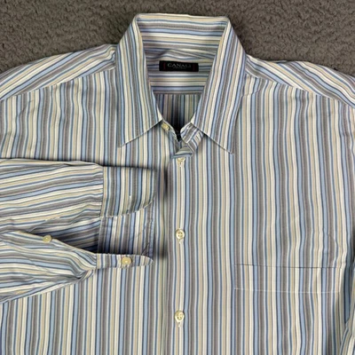Camisa de Vestir Canali Para Hombre M Multicolor Estampado a Rayas Bolsillo Manga Larga Italia Foto 1 de 4