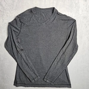 Lululemon T-Shirt Herren Medium Grau Langarm V-Ausschnitt Athleisure Gym Freizeit MÄNGEL - Bild 1 von 8