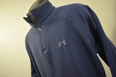 Under Armour 抓绒高尔夫夹克拉链领套衫蓝色长袖男式 XL 码 — 第 1/4 张图片