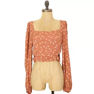 Top Corto ELODIE Nordstrom Corte L Cuello Cuadrado Calado Floral Naranja B25 - Imagen 1 de 6