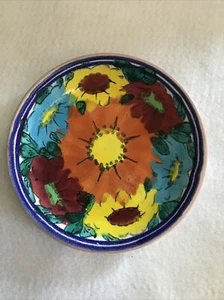 Vintage Folk Art Pottery Plate Hand Painted Talavera Style Floral Home Décor 5" - Picture 1 of 6