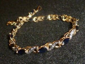 10K SOLID YELLOW GOLD MARQUISE-CUT SAPPHIRE BRACELET - MEXICO - 5.12 GRAMS