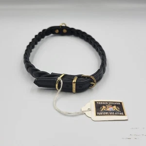 NEW TIERISCH ECLUSIV BLUE BRAIDED LEATHER 18" DOG COLLAR HANDMADE IN GERMANY - Picture 1 of 4