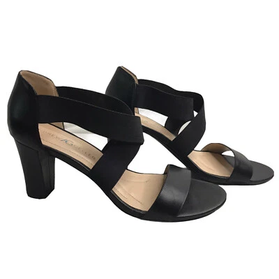 Andrew Geller Sandalias Negras 11 Queena Puntera Abierta Elástica Correa Cruzada 3" Tacón Foto 1 de 4