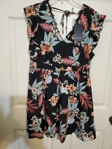 Kojooin Women's Size L Dress Summer Mini Black Floral Beach Dressy NWT Cool - Picture 1 of 8