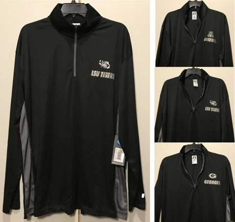 New LSU Tigers Size Large Men's Light Jacket Black Silver Polyester Shirt 1/4 zp Cover