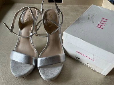 Sandalias de salón EMILIO PUCCI azul satinado/verde envolventes al tobillo USADAS para mujer talla 40 con caja Foto 1 de 4