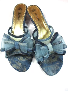 J. Renee Freesia Blue Mesh Fabric Open Toe Kitten Heels Bow Accent SZ 10M EUC - Picture 1 of 20