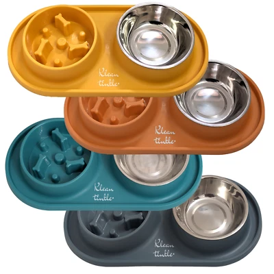 KLEAN TINKLE Slow Feeder Dog Bowls 3 in 1 w/ Removable Stainless Steel Food and Water Bowls