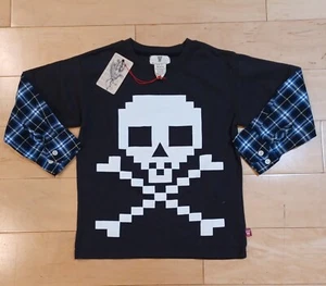 NWT Wes & Willy Boys Black Long Sleeve Skull Shirt Fun Top Size 4 School Trendy - Picture 1 of 4