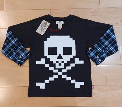 NWT Wes & Willy Boys Black Long Sleeve Skull Shirt Fun Top Size 4 School Trendy - Image 1 of 4