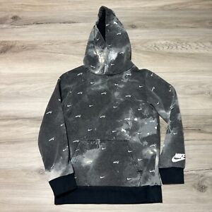 Nike Hooded Sweatshirt Youth Size 6 Gray All Over Print Fleece Warm Athletic EUC