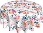 Spring Summer Floral Leaf Round Tablecloth 60 Inch Vintage Flower Table Clothes
