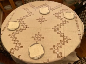Prestine White Madeira Embroidered VENETIAN Style Tablecloth 58"x72" + 4 Napkins - Picture 1 of 7