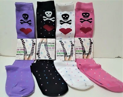 LOTE de 4 pares de calcetines hasta la rodilla gruesos suaves de alta calidad calavera punk corazón gótico  Foto 1 de 4