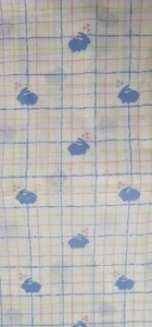 Vintage 2 Yards Blue BUNNIES HEARTS Blue Yellow Pink White Grid - Picture 1 of 4