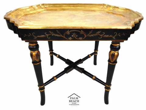 Brass Tray Table Vintage Regency Chinoiserie Asian Cover