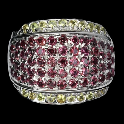 Anillo de plata de ley 925 redondo rodolita zafiro piedras preciosas naturales joyería 7 Foto 1 de 4