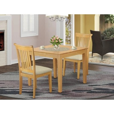 Oak Finish Square Dining Table Set with Cushion Seat Chairs Oak Wood - Image 1 of 4