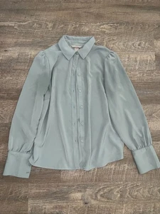 H&M Satin Button Up Blouse Women’s Small Gray Long Sleeve Collared Puff Sleeve - Picture 1 of 7