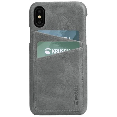 Estuche tipo billetera de cuero gris para tarjetas Krusell iPhone XS Max Foto 1 de 3