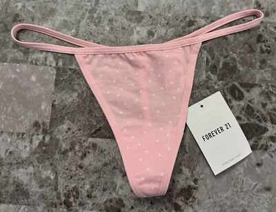 NWT FOREVER 21 PINK WHITE POLKA DOT MODAL COTTON SPANDEX BLEND V STRING PANTIES - Image 1 of 4
