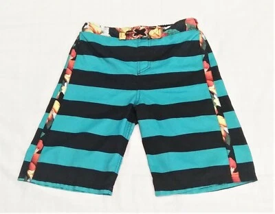 Bañador Cherokee para hombre, rayas negras y azules con detalles florales, talla XL. Foto 1 de 4