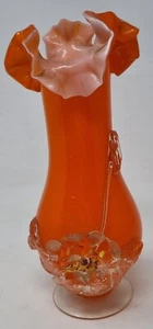 CHINESISCHE PFLAUMENBLÜTE GLASVASE TANGO ORANGE 1970ER KUNSTGLAS - Bild 1 von 9
