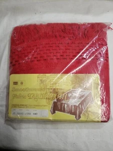Tovaglia vintage Sears Sorrento tessuto liscio rosso 72" rotonda 5" bordo intrecciato NOS 822 - Foto 1 di 5