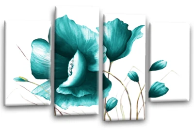 Floral Wall Art Teal Living Room Bedroom Framed Canvas Picture Ready to Hang - Image 1 of 4